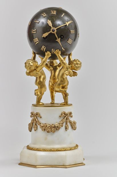 Louis XVI style starry globe clock supported...