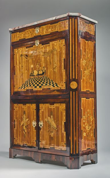 Secretary in cabinet built in oak and softwood,...