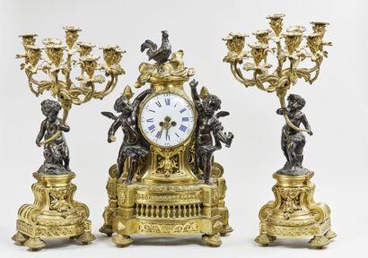 Important Louis XVI style mantel set with...