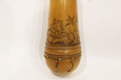 Powder jar in horn decorated with hunting...
