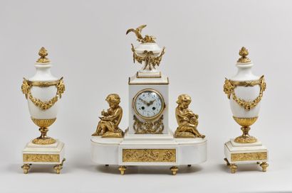 Louis XVI style mantel set in white marble...