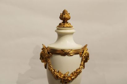 Louis XVI style mantel set in white marble...