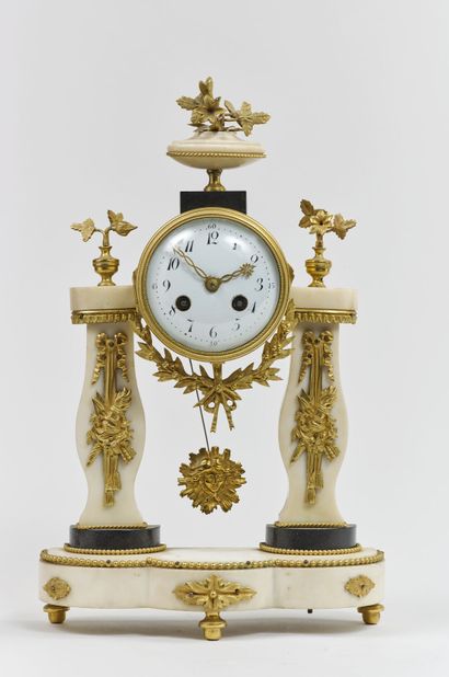 A Louis XVI style portico clock in white...