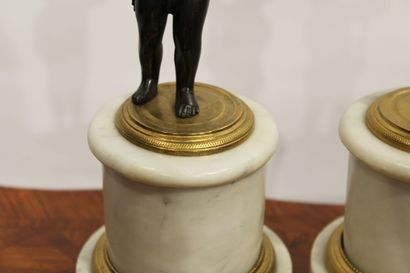 Pair of putti with a patinated and gilt bronze...