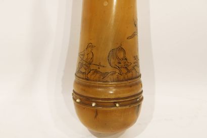 Powder jar in horn decorated with hunting...