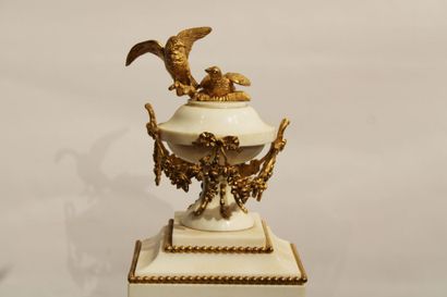Louis XVI style mantel set in white marble...