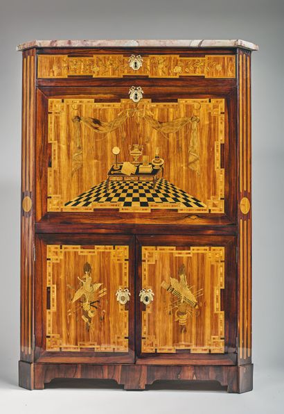 Secretary in cabinet built in oak and softwood,...