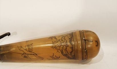 Powder jar in horn decorated with hunting...