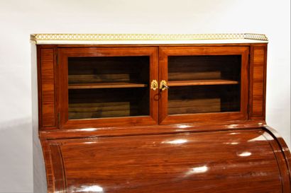 Cylinder desk with step, in rosewood veneer...