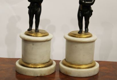 Pair of putti with a patinated and gilt bronze...