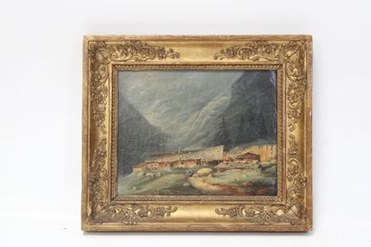 School of the XIXth century.
Mountain landscape,...
