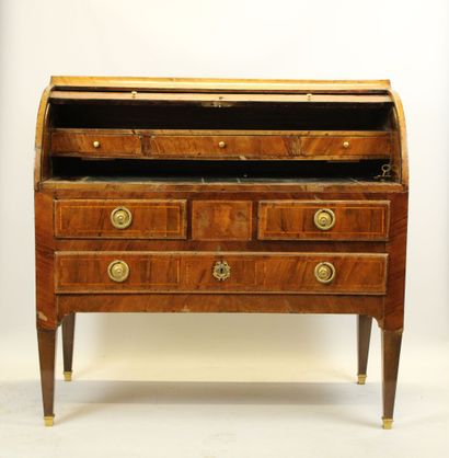 Carved wood inlaid cylinder desk opening...