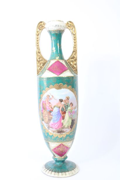 Pair of polychrome enameled porcelain vases...