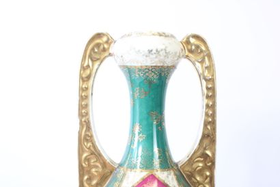 Pair of polychrome enameled porcelain vases...