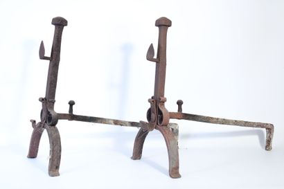 Pair of cast-iron fireplace andirons.
dimensions:...