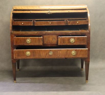 Carved wood inlaid cylinder desk opening...