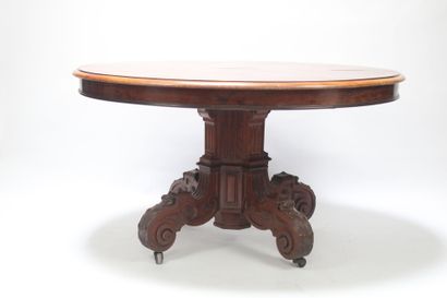 Large mottled mahogany pedestal table with...