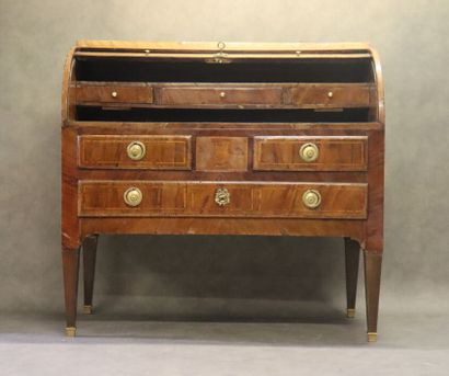 Carved wood inlaid cylinder desk opening...