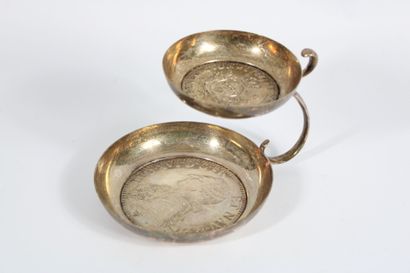 Double pocket box, in silver-plated metal...