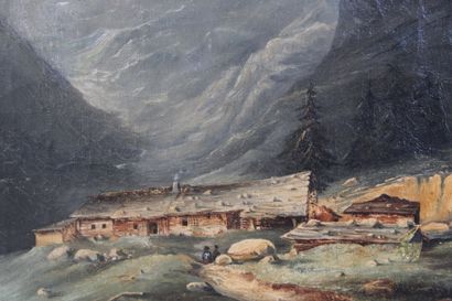 School of the XIXth century.
Mountain landscape,...