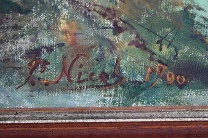 20th century school.
Paysage aux boucs, oil...