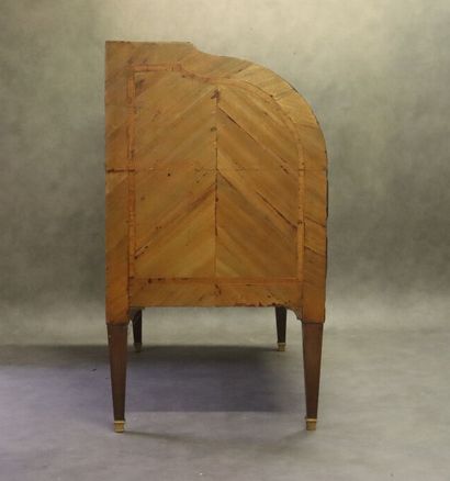 Carved wood inlaid cylinder desk opening...