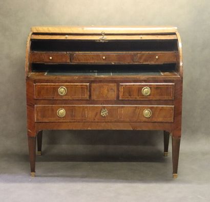 Carved wood inlaid cylinder desk opening...