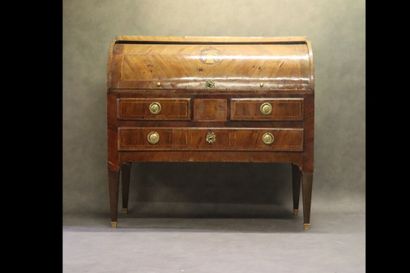 Carved wood inlaid cylinder desk opening...