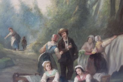 School of the 19th century.
The washerwomen,...