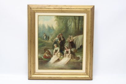 School of the 19th century.
The washerwomen,...