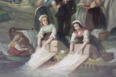School of the 19th century.
The washerwomen,...