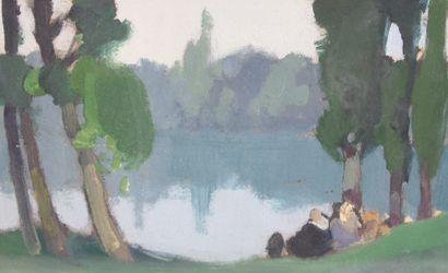 Lucien PERI (1880-1948).
Lake landscape,...