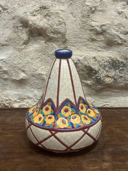 LONGWY.
Piriform vase, polychrome enamel...