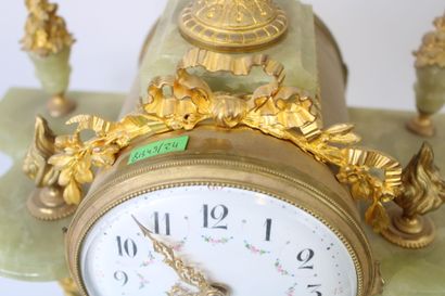 Hardstone and bronze portico clock decorated...