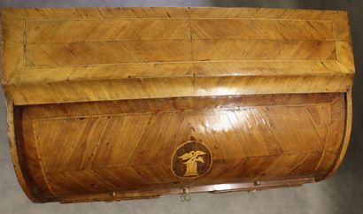 Carved wood inlaid cylinder desk opening...