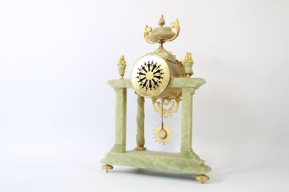 Hardstone and bronze portico clock decorated...