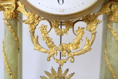 Hardstone and bronze portico clock decorated...