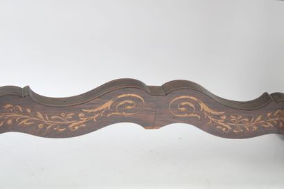 Large mahogany psyche mirror. Curved pediment,...