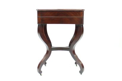 Mahogany veneer work table with a drawer...