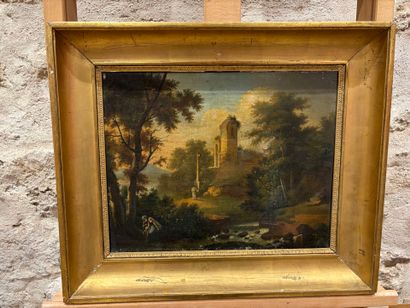 19th century school. 
Landscape with chapel,...