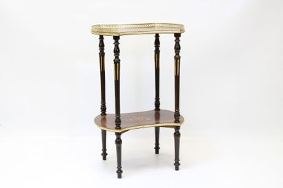 Varnished wood and flower marquetry table...