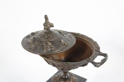 Pair of bronze cassolettes with plant decoration...