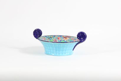 LONGWY.
Basket-shaped bowl with scrolled...