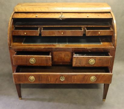 Carved wood inlaid cylinder desk opening...
