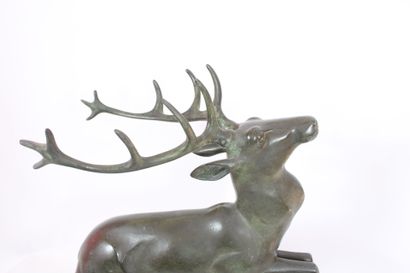 Ch. LAURENT(20th). 
Slender stag, bronze...