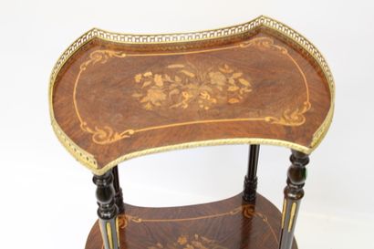 Varnished wood and flower marquetry table...