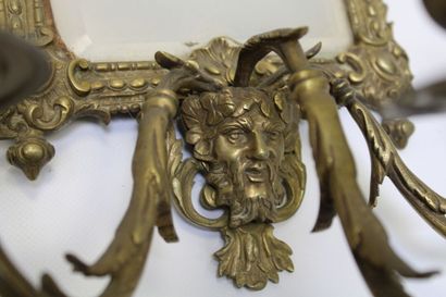 Pair of three-light bronze sconces with mercury...