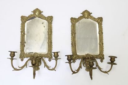 Pair of three-light bronze sconces with mercury...