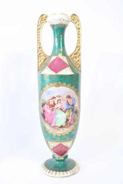 Pair of polychrome enameled porcelain vases...
