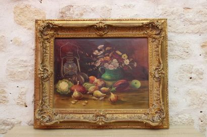 Henri ROYERE (20th).
Still life, oil on canvas....